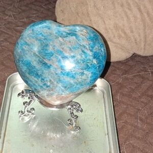 Blue Heart-Shaped Stone Decor on Silver Stand